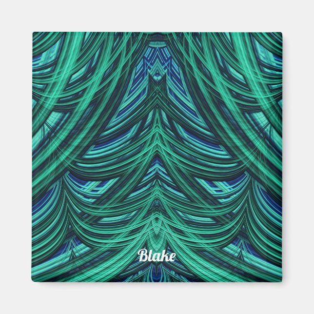 BLAKE ~ 3D Fraktal Design blau grün ~ Magnet (Vorne)