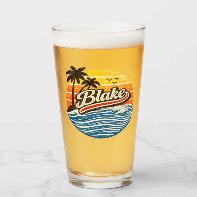 Blake Retro Sunset Name Design Glas (Vorne (Gefüllt))