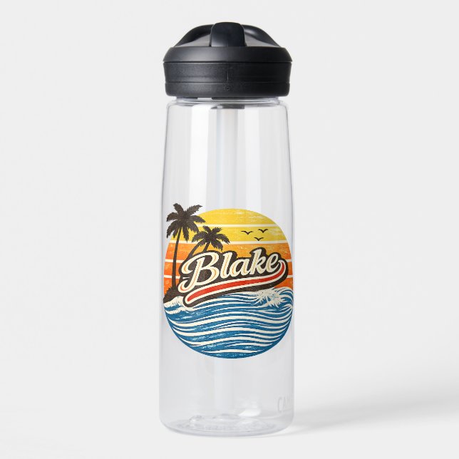 Blake Retro Sunset Name Design Trinkflasche (Vorne)