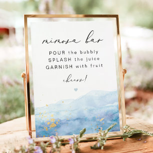 BLAKELY Dusty Blue Watercolor Gold Mimosa Bar Poster