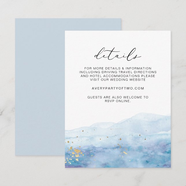 BLAKELY Sky Blue Watercolor Wedding Details Card Einladung (Vorne/Hinten)