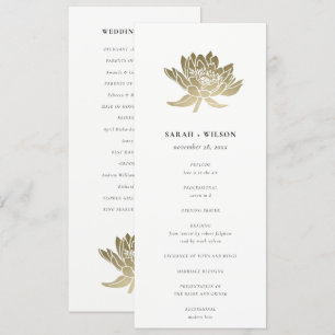 Blale Gold White Lotus Floral Wedding Program Einladung