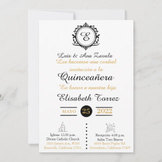 Blan oro invitations for quinceañera elegante