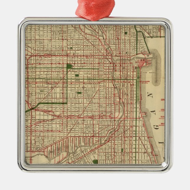 Blanchards Karte von Chicago Silbernes Ornament (Vorne)