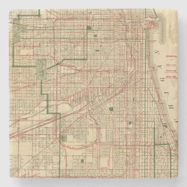 Blanchards Karte von Chicago Steinuntersetzer (Vorderseite)