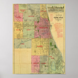 Blanchard's map of Chicago and environs Poster