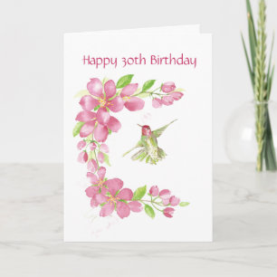 Blank 30. Geburtstag Cherry Blossom & Hummingbird Karte