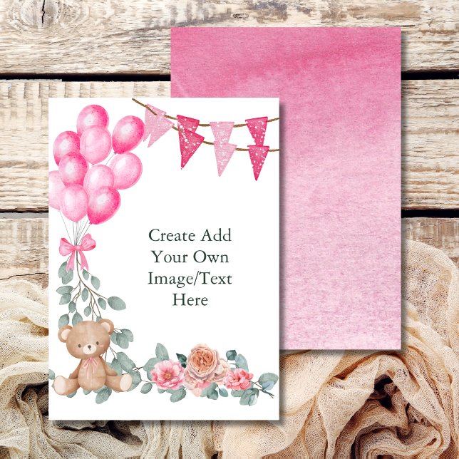Blank Add your own Oh Baby Girl Ballon Eukalyptus Einladung (Von Creator hochgeladen)
