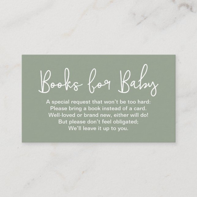 Blank back Sage Green Baby shower Book Request Begleitkarte (Vorderseite)