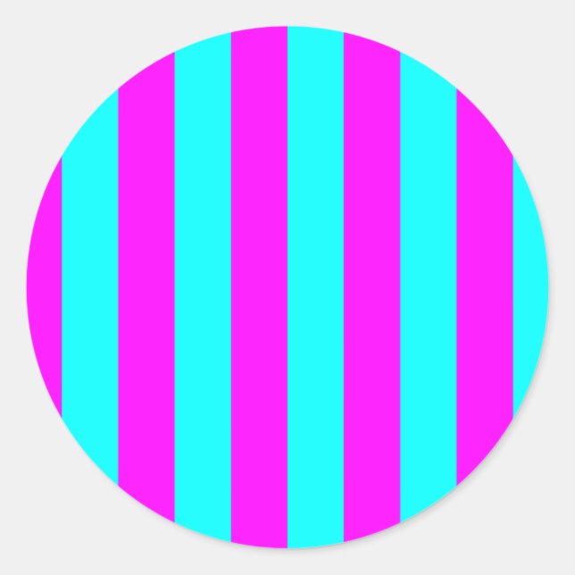 Blank Bright Aqua und Hot Pink Magenta Streifen Runder Aufkleber (Vorderseite)