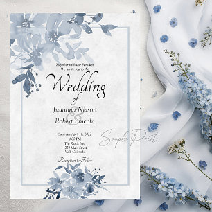 Blank budget Blue Water color floral wedding Invit Einladung