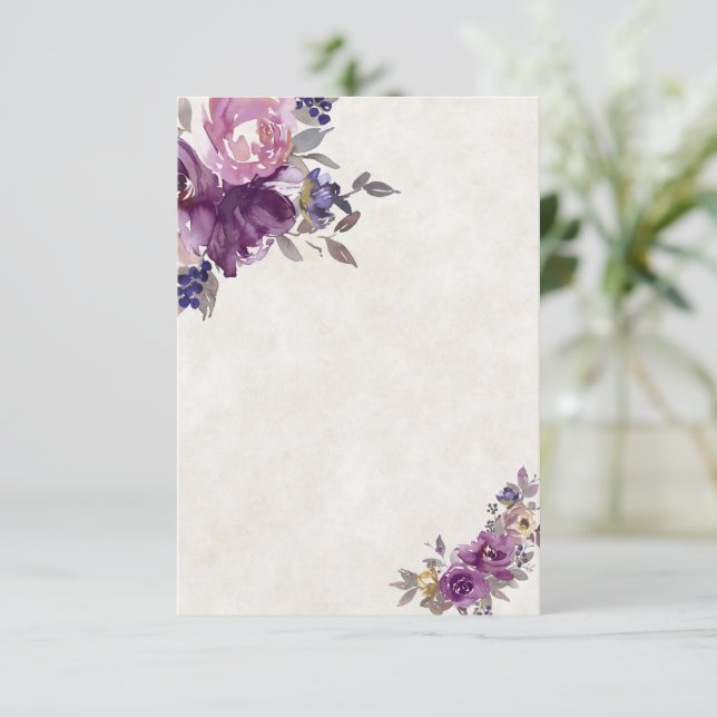 Blank Budget Violet Aquarellfarben Blumenzehen Einladung (Stehend Vorderseite)