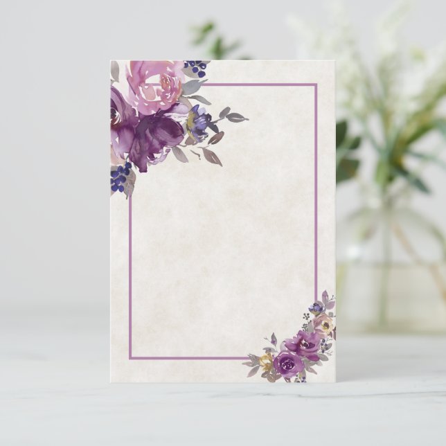 Blank Budget Violet Aquarellfarben Hochzeit Inv Einladung (Stehend Vorderseite)