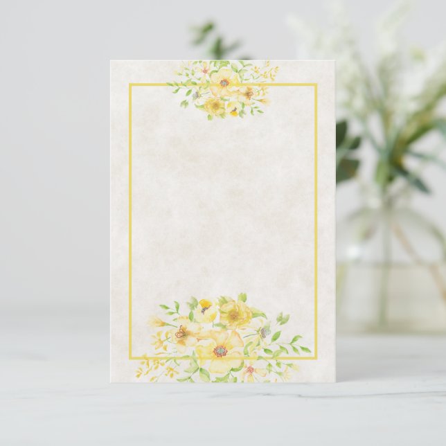 Blank budget Yellow watercolor florale wedung Inv Einladung (Stehend Vorderseite)
