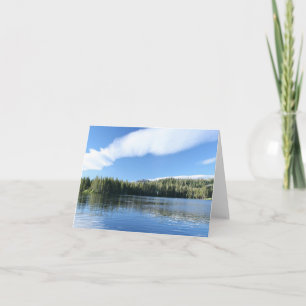 Blank Card, Mountain Lake, Blue Sky & Forest Dankeskarte