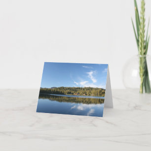 Blank Card, Mountain Lake, Forest, Cabins Blue Sky Dankeskarte