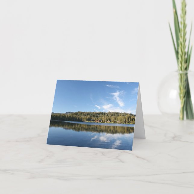 Blank Card, Mountain Lake, Forest, Cabins Blue Sky Dankeskarte (Vorderseite)