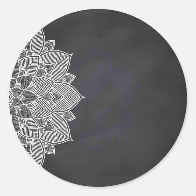 Blank Chalkboard Mandala Lotus Blume Swirl Runder Aufkleber (Vorderseite)