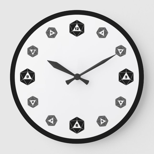 Blank D20 Graustufen-Uhr Große Wanduhr (Vorderseite)