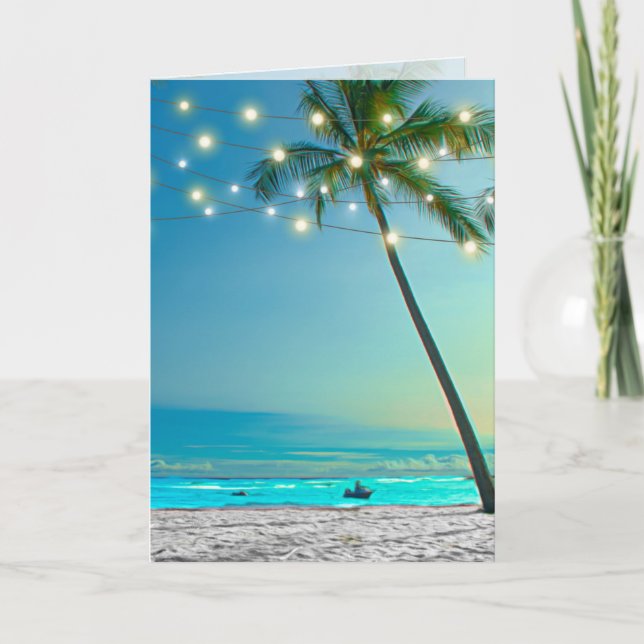 Blank Elegantes Tropical Beach Palms String Lights Karte (Vorderseite)