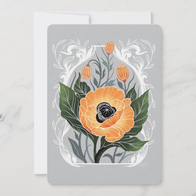 Blank florale Note Card mit Orange Poppies Dankeskarte (Vorderseite)