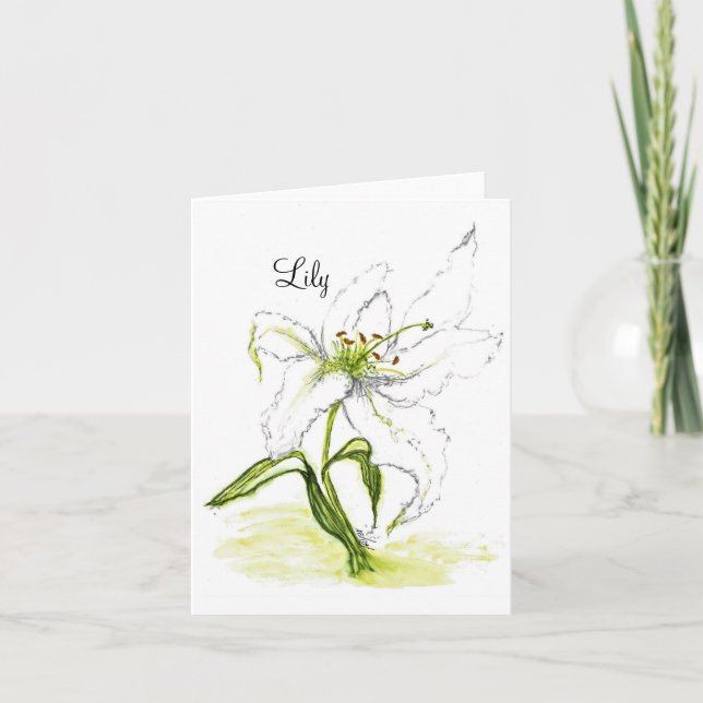 Blank Folded notecard floral watercolor Lilly Dankeskarte (Vorderseite)