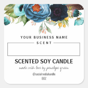 Blank gemittelte Sojakandellabellen mit blauen Blü Quadratischer Aufkleber