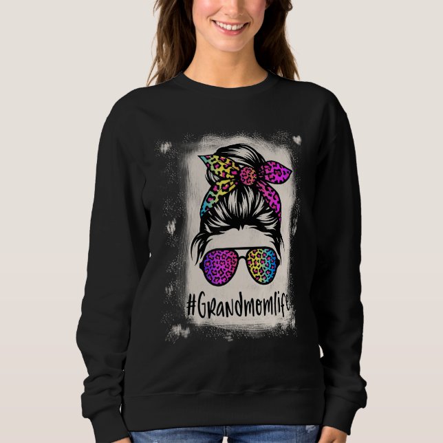 Blank Grandmutterleben Messy Bun Rainbow Leopard Sweatshirt (Vorderseite)