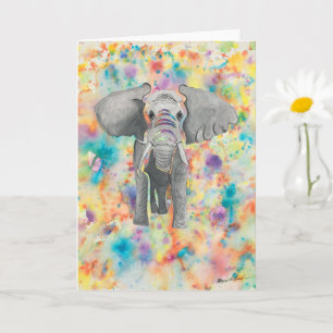 Blank Greeting Card Vibrant Elephant Original Art Karte