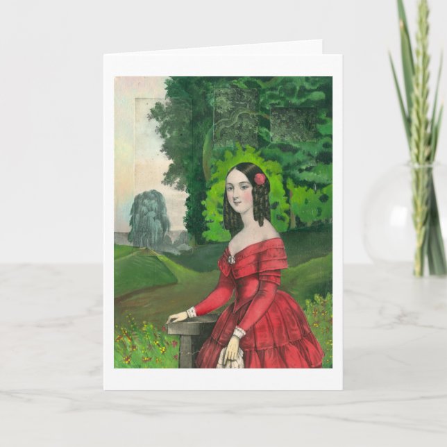 BLank Grußkarte Frau in Red Dress Landschaft Karte (Vorderseite)