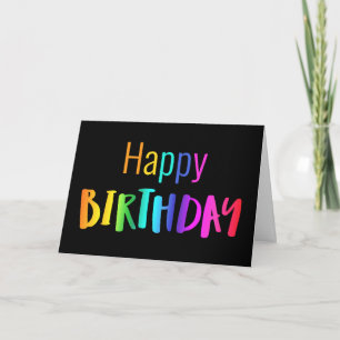 Blank Happy Birthday Card Rainbow Letters on Black Karte