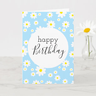 Blank Happy Birthday Daisy Flower Pattern Blue Karte