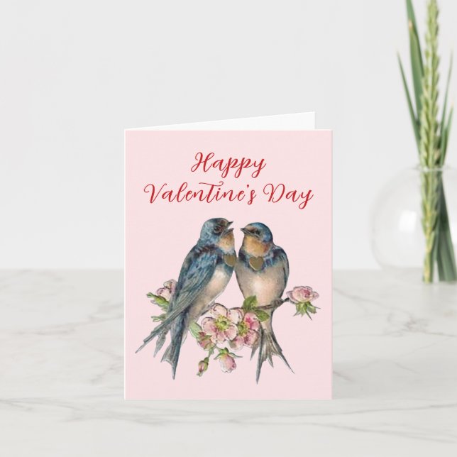 Blank Inside Blue Birds Valentine's Day Card Karte (Vorderseite)