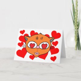 Blank Inside Puckered lips kitten with hearts Karte