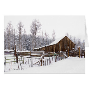 Blank Inside Snowy Rural Barn Scene Foto