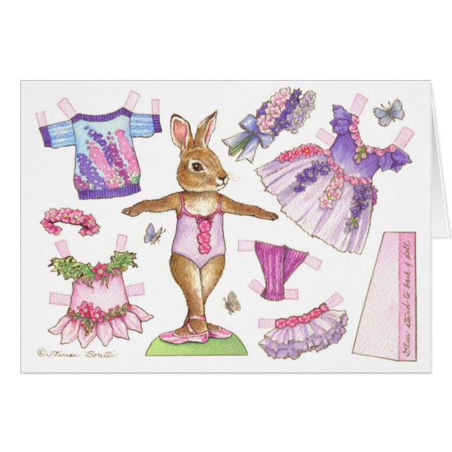 Blank Larkspur Ballerina Bunny Paper Doll Card (Vorderseite (Horizontal))