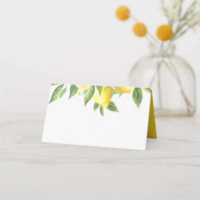 Blank Lemon Watercolor Wedding Platzkarte (Vorderseite)