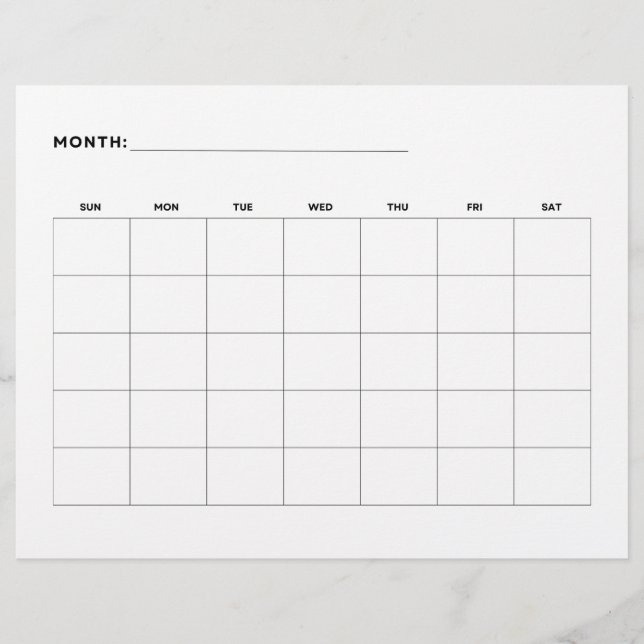 Blank Monthly Kalender Landscape 5 Wochen 8.5 x 11 Flyer (Vorne)