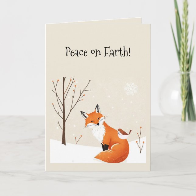 Blank Peace Earth Minimalistisch Fox Bird Animal Karte (Vorderseite)
