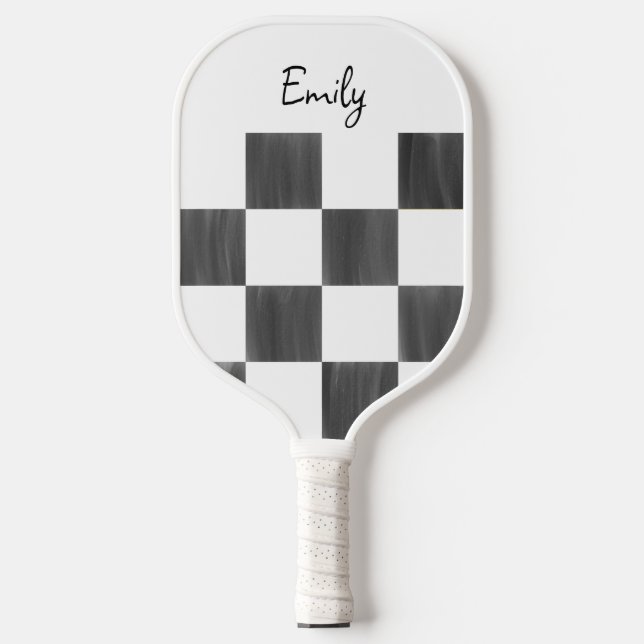 Blank Pink and White Checkerboard Personalized Pickleball Schläger (Vorderseite)