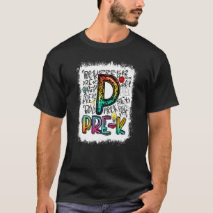 Blank Pre K Typografy Preschool Lehrer Back T T-Shirt