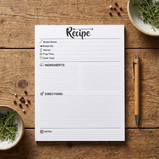 Blank Recipe Pages / Papers | Refill Minimalist Notizblock (blank paper for recipe box, recipe organizer refill sheets, write in your own recipes)