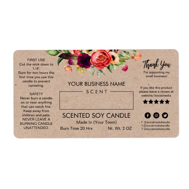 Blank Rectangle Kraft Soy Candle Labels (Vorne)