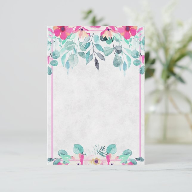 Blank Rosa Frühling Aquarellfarben Blumenhochzeit  Einladung (Stehend Vorderseite)