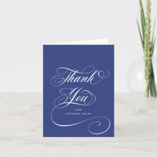 Blank Royal Blue Elegant Script Abschluss Dankeskarte