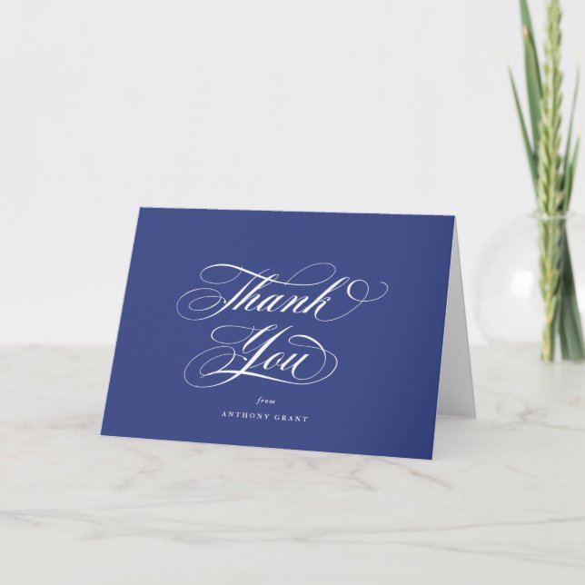 Blank Royal Blue Elegant Script Abschluss Dankeskarte (Vorderseite)
