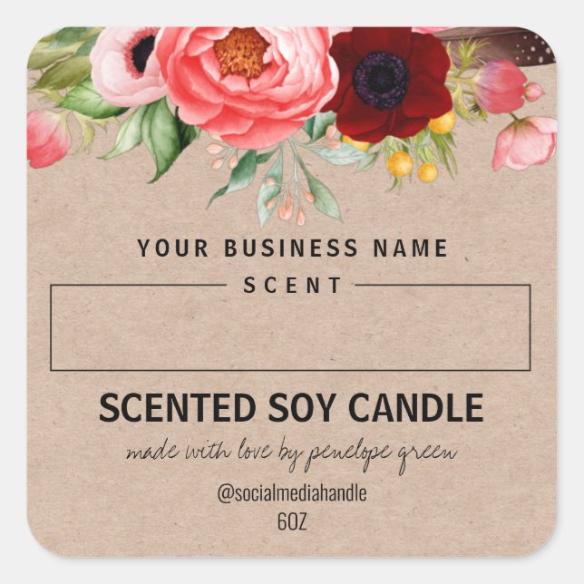 Blank Scented Soy Candle Labels Quadratischer Aufkleber (Vorderseite)