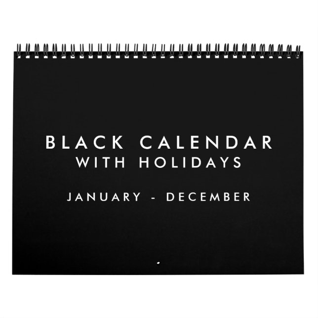 Blank Schwarzer Kalender mit Feiertagen 12 Monate (Titelbild)