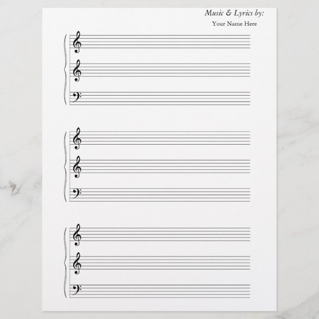 Blank Sheet Music Trumpet Trombone 2 G's 1 F mit (Vorderseite)