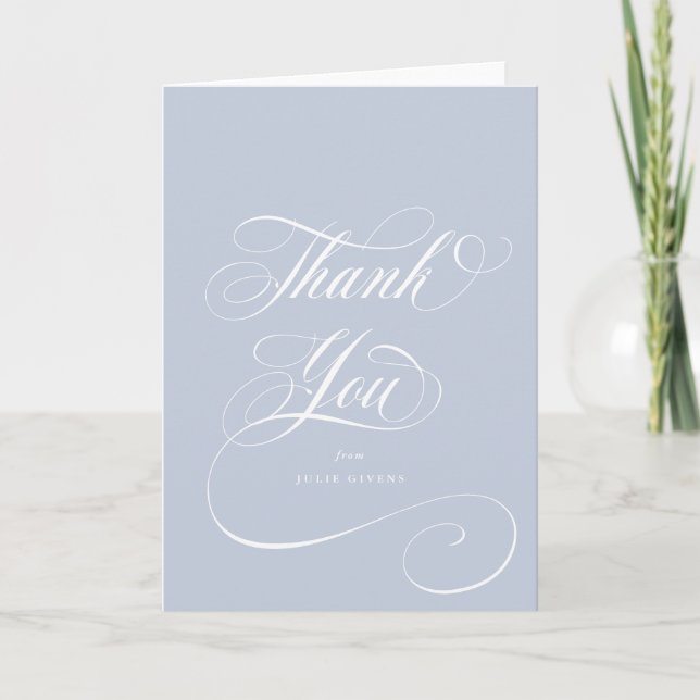 Blank Soft Blue Eleganter Script-Abschluss Dankeskarte (Vorderseite)